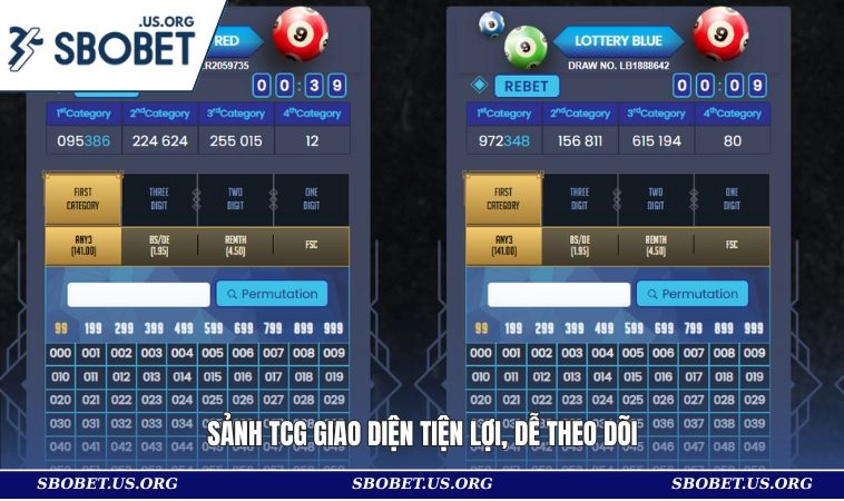 Keno SBOBET 3 Sảnh TCG giao diện tiện lợi, dễ theo dõi